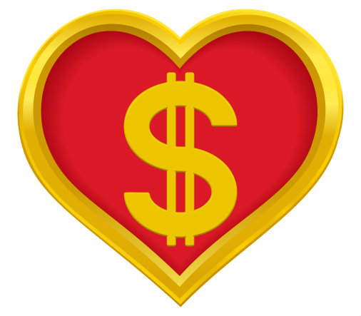 US Dollar symbol in a gold heart frame